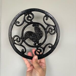Vintage Cast Iron Rooster Trivet in Gloss Black